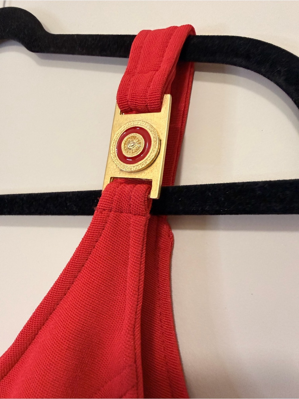 Marshall Rousso Vintage Red Midi Dress with Gold Strap Details - Size M EUC - Picture 4 of 7